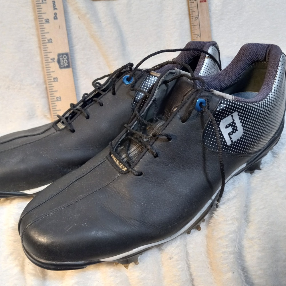 FootJoy DNA Helix Black Silver Leather Cleated Mens Golf Shoes 53318 Size 10 M